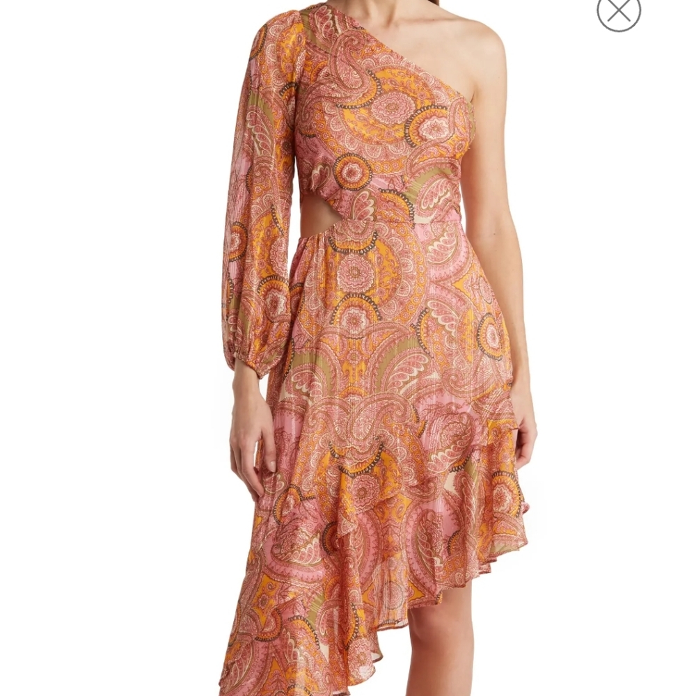 One-Shoulder Shadow Stripe Chiffon Dress BCBGeneration, size 14